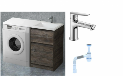 Комплект: Тумба с раковиной BelBagno Kraft -LVD 60 pino pasadena R, напольная + Смеситель для раковины Haiba HB10198, хром + Сифон АниПласт