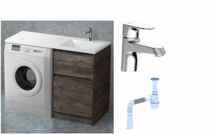 Комплект: Тумба с раковиной BelBagno Kraft -LVD 60 pino pasadena R, напольная + Смеситель Bravat Alfa F1120178CP для раковины, хром + Сифон АниПласт