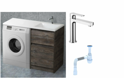 Комплект: Тумба с раковиной BelBagno Kraft -LVD 60 pino pasadena R, напольная + Смеситель Lemark plus Grace LM1537C для раковины, хром + Сифон АниПласт