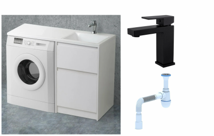 Комплект: Тумба с раковиной BelBagno Kraft -LVD 60 bianco opaco R, напольная + Смеситель для раковины Haiba HB10803-7, черный + Сифон АниПласт