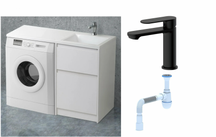 Комплект: Тумба с раковиной BelBagno Kraft -LVD 60 bianco opaco R, напольная + Смеситель для раковины Haiba HB10590-7, черный + Сифон АниПласт