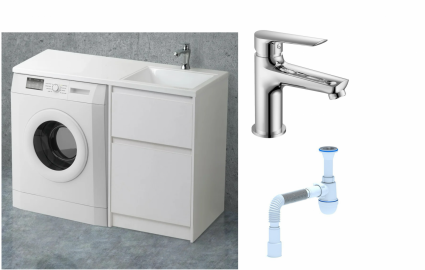 Комплект: Тумба с раковиной BelBagno Kraft -LVD 60 bianco opaco R, напольная + Смеситель для раковины Haiba HB10198, хром + Сифон АниПласт