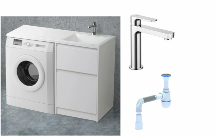 Комплект: Тумба с раковиной BelBagno Kraft -LVD 60 bianco opaco R, напольная + Смеситель Lemark plus Grace LM1537C для раковины, хром + Сифон АниПласт
