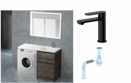Комплект: Мебель для ванной BelBagno Kraft -LVD 60 pino pasadena R + Смеситель для раковины Haiba HB10590-7, черный + Сифон АниПласт