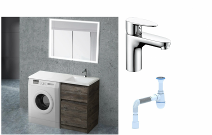 Комплект: Мебель для ванной BelBagno Kraft -LVD 60 pino pasadena R + Смеситель Wasserkraft Leine 3503 для раковины, хром + Сифон АниПласт