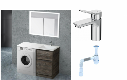Комплект: Мебель для ванной BelBagno Kraft -LVD 60 pino pasadena R + Смеситель Am.Pm X-Joy F85A02100 для раковины, хром + Сифон АниПласт