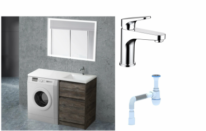 Комплект: Мебель для ванной BelBagno Kraft -LVD 60 pino pasadena R + Смеситель Bravat Eler F1191238CP-RUS для раковины, хром + Сифон АниПласт