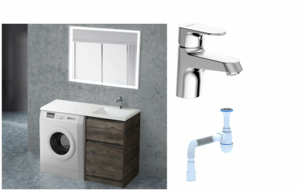 Комплект: Мебель для ванной BelBagno Kraft -LVD 60 pino pasadena R + Смеситель Bravat Alfa F1120178CP для раковины, хром + Сифон АниПласт