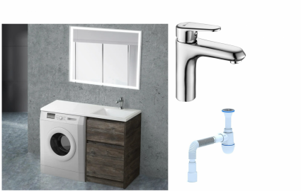 Комплект: Мебель для ванной BelBagno Kraft -LVD 60 pino pasadena R + Смеситель Lemark Point LM0306C для раковины, хром + Сифон АниПласт
