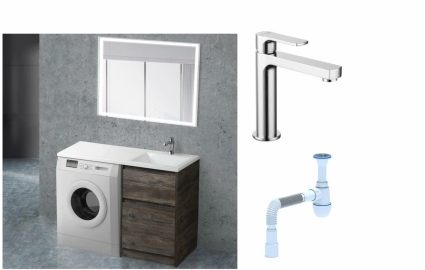 Комплект: Мебель для ванной BelBagno Kraft -LVD 60 pino pasadena R + Смеситель Lemark plus Grace LM1537C для раковины, хром + Сифон АниПласт