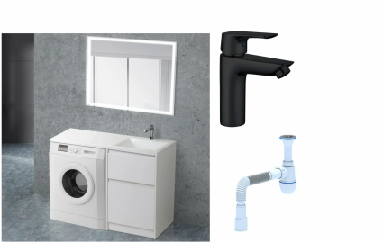 Комплект: Мебель для ванной BelBagno Kraft -LVD 60 bianco opaco R + Смеситель Aquanet Static AF330-10B для раковины, чёрный + Сифон АниПласт