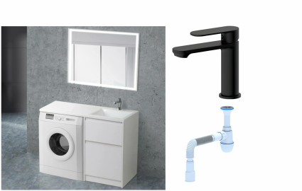 Комплект: Мебель для ванной BelBagno Kraft -LVD 60 bianco opaco R + Смеситель для раковины Haiba HB10590-7, черный + Сифон АниПласт