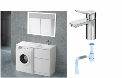 Комплект: Мебель для ванной BelBagno Kraft -LVD 60 bianco opaco R + Смеситель Am.Pm X-Joy F85A02100 для раковины, хром + Сифон АниПласт