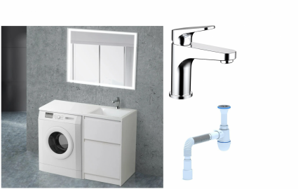Комплект: Мебель для ванной BelBagno Kraft -LVD 60 bianco opaco R + Смеситель Bravat Eler F1191238CP-RUS для раковины, хром + Сифон АниПласт