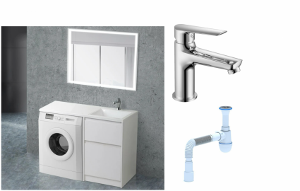 Комплект: Мебель для ванной BelBagno Kraft -LVD 60 bianco opaco R + Смеситель для раковины Haiba HB10198, хром + Сифон АниПласт