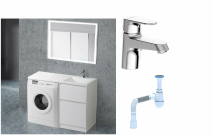 Комплект: Мебель для ванной BelBagno Kraft -LVD 60 bianco opaco R + Смеситель Bravat Alfa F1120178CP для раковины, хром + Сифон АниПласт