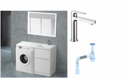 Комплект: Мебель для ванной BelBagno Kraft -LVD 60 bianco opaco R + Смеситель Lemark plus Grace LM1537C для раковины, хром + Сифон АниПласт