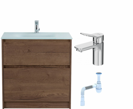 Комплект: Тумба с раковиной BelBagno Kraft 80 напольная + Смеситель Am.Pm X-Joy F85A02100 для раковины, хром + Сифон АниПласт