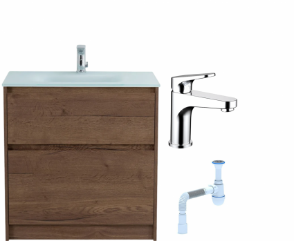 Комплект: Тумба с раковиной BelBagno Kraft 80 напольная + Смеситель Bravat Eler F1191238CP-RUS для раковины, хром + Сифон АниПласт