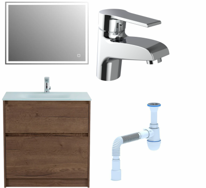 Комплект: Мебель для ванной BelBagno Kraft 80 + Смеситель Agger Right A2902100 для раковины, хром + Сифон АниПласт