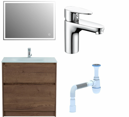 Комплект: Мебель для ванной BelBagno Kraft 80 + Смеситель Wasserkraft Leine 3503 для раковины, хром + Сифон АниПласт