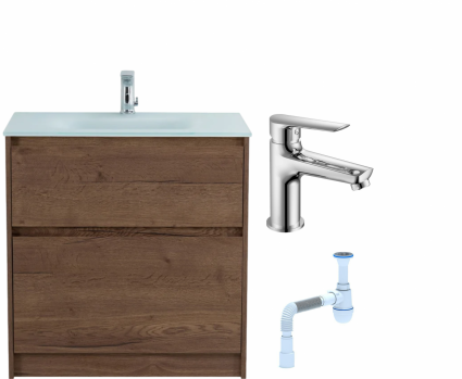 Комплект: Тумба с раковиной BelBagno Kraft 80 напольная + Смеситель для раковины Haiba HB10198, хром + Сифон АниПласт