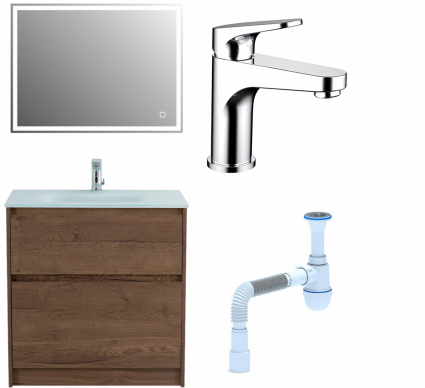 Комплект: Мебель для ванной BelBagno Kraft 80 + Смеситель Bravat Eler F1191238CP-RUS для раковины, хром + Сифон АниПласт