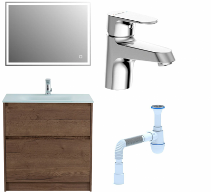 Комплект: Мебель для ванной BelBagno Kraft 80 + Смеситель Bravat Alfa F1120178CP для раковины, хром + Сифон АниПласт