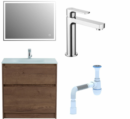 Комплект: Мебель для ванной BelBagno Kraft 80 + Смеситель Lemark plus Grace LM1537C для раковины, хром + Сифон АниПласт