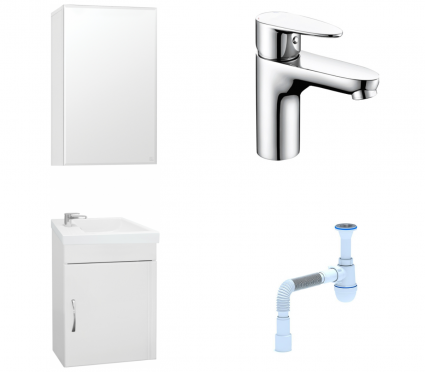 Комплект: Мебель для ванной Style Line Эко Стандарт №1 40 + Смеситель Wasserkraft Leine 3503 + Сифон АниПласт