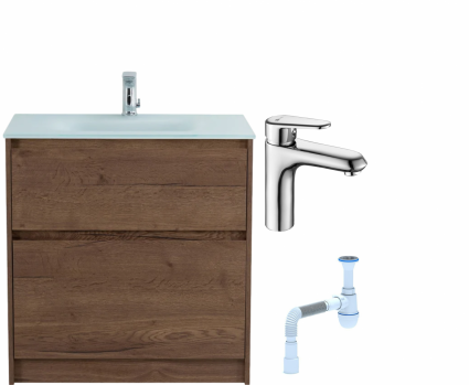 Комплект: Тумба с раковиной BelBagno Kraft 80 напольная + Смеситель Lemark Point LM0306C для раковины, хром + Сифон АниПласт