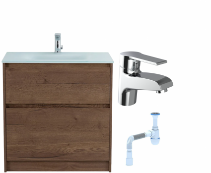 Комплект: Тумба с раковиной BelBagno Kraft 80 напольная + Смеситель Agger Right A2902100 для раковины, хром + Сифон АниПласт