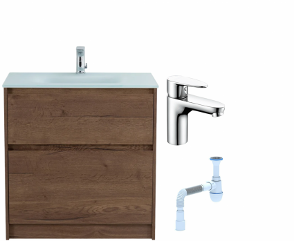 Комплект: Тумба с раковиной BelBagno Kraft 80 напольная + Смеситель Wasserkraft Leine 3503 для раковины, хром + Сифон АниПласт