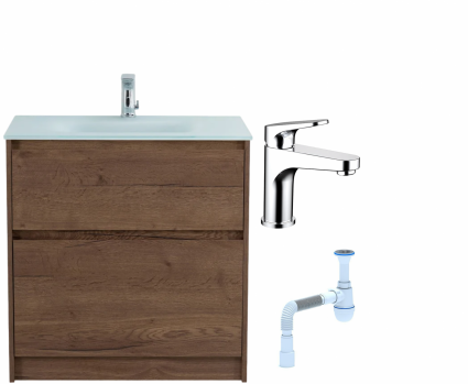 Комплект: Тумба с раковиной BelBagno Kraft 80 напольная + Смеситель Bravat Eler F1191238CP-RUS для раковины, хром + Сифон АниПласт