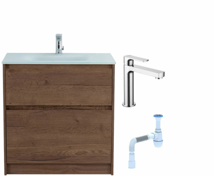 Комплект: Тумба с раковиной BelBagno Kraft 80 напольная + Смеситель Lemark plus Grace LM1537C для раковины, хром + Сифон АниПласт