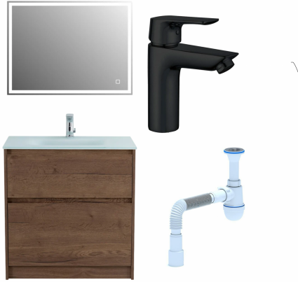 Комплект: Мебель для ванной BelBagno Kraft 80 + Смеситель Aquanet Static AF330-10B для раковины, чёрный + Сифон АниПласт