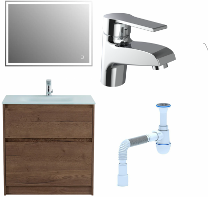 Комплект: Мебель для ванной BelBagno Kraft 80 + Смеситель Agger Right A2902100 для раковины, хром + Сифон АниПласт