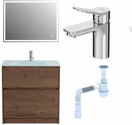 Комплект: Мебель для ванной BelBagno Kraft 80 + Смеситель Am.Pm X-Joy F85A02100 для раковины, хром + Сифон АниПласт