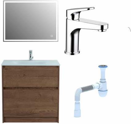 Комплект: Мебель для ванной BelBagno Kraft 80 + Смеситель Bravat Eler F1191238CP-RUS для раковины, хром + Сифон АниПласт