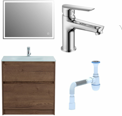 Комплект: Мебель для ванной BelBagno Kraft 80 + Смеситель для раковины Haiba HB10198, хром + Сифон АниПласт
