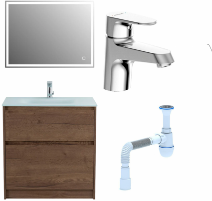 Комплект: Мебель для ванной BelBagno Kraft 80 + Смеситель Bravat Alfa F1120178CP для раковины, хром + Сифон АниПласт