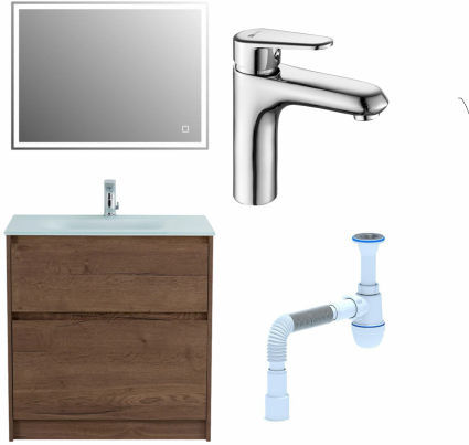 Комплект: Мебель для ванной BelBagno Kraft 80 + Смеситель Lemark Point LM0306C для раковины, хром + Сифон АниПласт