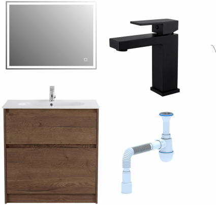 Комплект: Мебель для ванной BelBagno Kraft 80 + Смеситель для раковины Haiba HB10803-7, черный + Сифон АниПласт