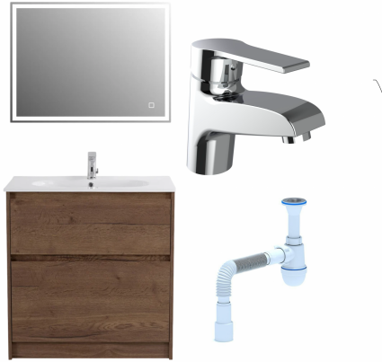 Комплект: Мебель для ванной BelBagno Kraft 80 + Смеситель Agger Right A2902100 для раковины однорычажный, хром + Сифон АниПласт