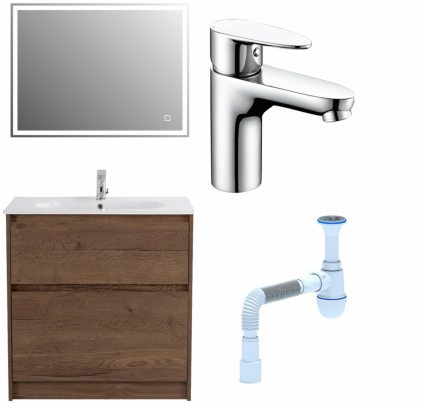 Комплект: Мебель для ванной BelBagno Kraft 80 + Смеситель Wasserkraft Leine 3503 для раковины, хром + Сифон АниПласт