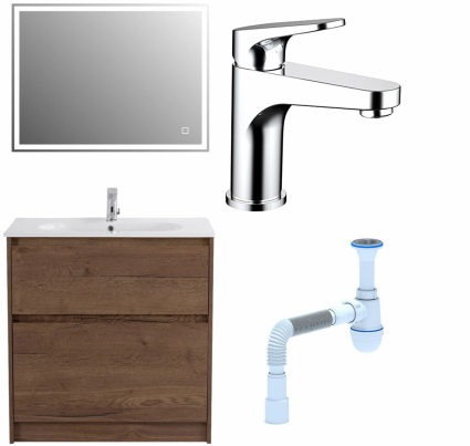 Комплект: Мебель для ванной BelBagno Kraft 80 + Смеситель Bravat Eler F1191238CP-RUS для раковины, хром + Сифон АниПласт