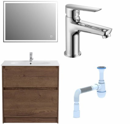 Комплект: Мебель для ванной BelBagno Kraft 80 + Смеситель для раковины Haiba HB10198, хром + Сифон АниПласт
