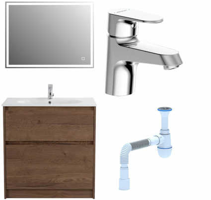 Комплект: Мебель для ванной BelBagno Kraft 80 + Смеситель Bravat Alfa F1120178CP для раковины, хром + Сифон АниПласт