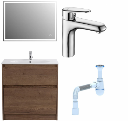 Комплект: Мебель для ванной BelBagno Kraft 80 + Смеситель Lemark Point LM0306C для раковины, хром + Сифон АниПласт
