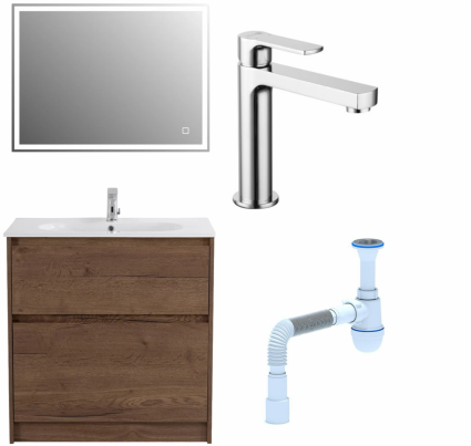 Комплект: Мебель для ванной BelBagno Kraft 80 + Смеситель Lemark plus Grace LM1537C для раковины, хром + Сифон АниПласт